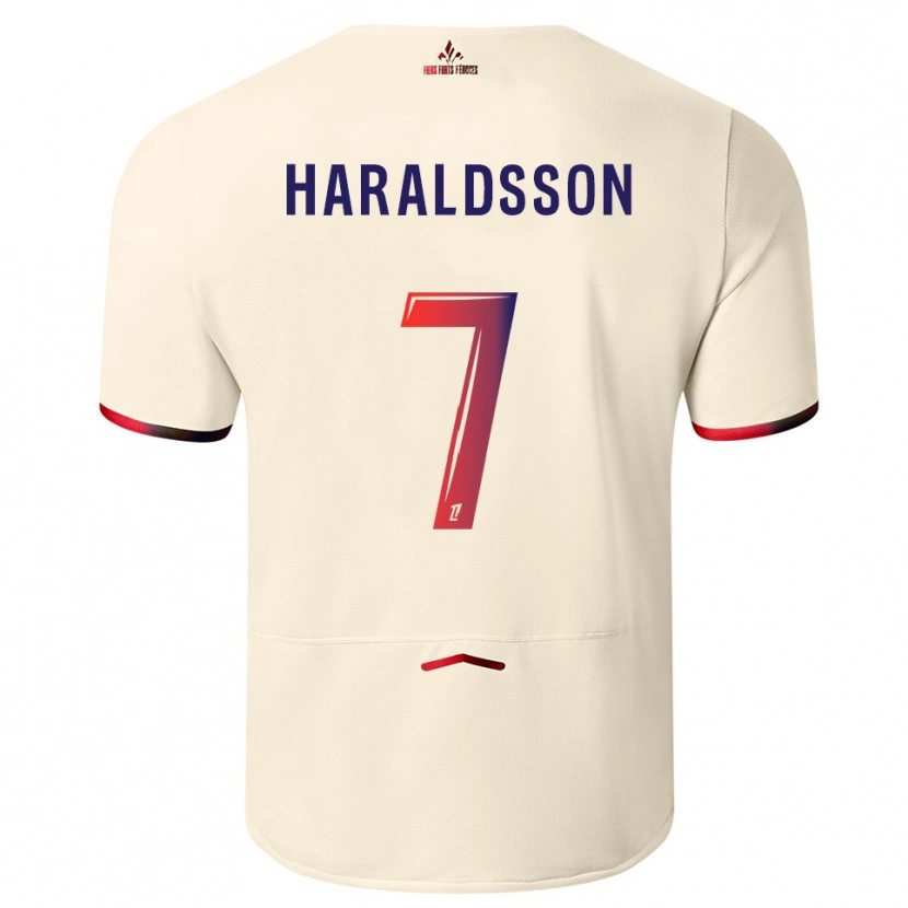 Danxen Dame Hákon Arnar Haraldsson #7 Off-White Rød Bortetrøye Drakt Trøye 2025/26 Skjorter T-Skjorte