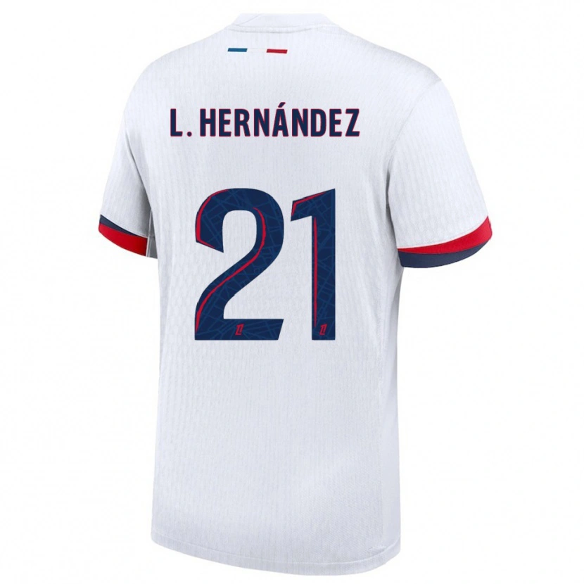Danxen Dame Lucas Hernández #21 Hvit Rød Bortetrøye Drakt Trøye 2025/26 Skjorter T-Skjorte