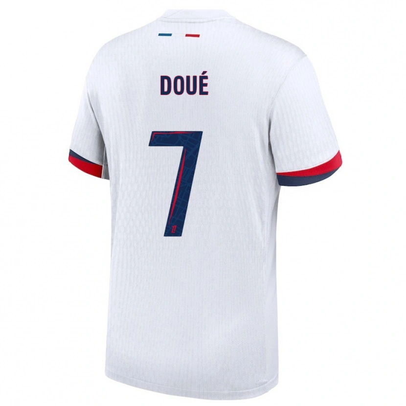 Danxen Dame Eddy Doué #7 Hvit Rød Bortetrøye Drakt Trøye 2025/26 Skjorter T-Skjorte