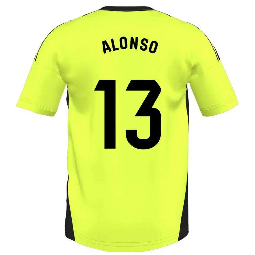 Danxen Dame Maikel Alonso #13 Fluorescerende Gul Bortetrøye Drakt Trøye 2025/26 Skjorter T-Skjorte