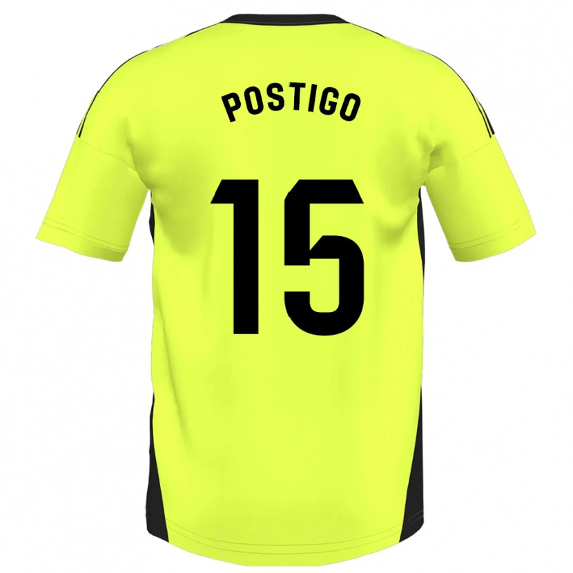 Danxen Dame Sergio Postigo #15 Fluorescerende Gul Bortetrøye Drakt Trøye 2025/26 Skjorter T-Skjorte