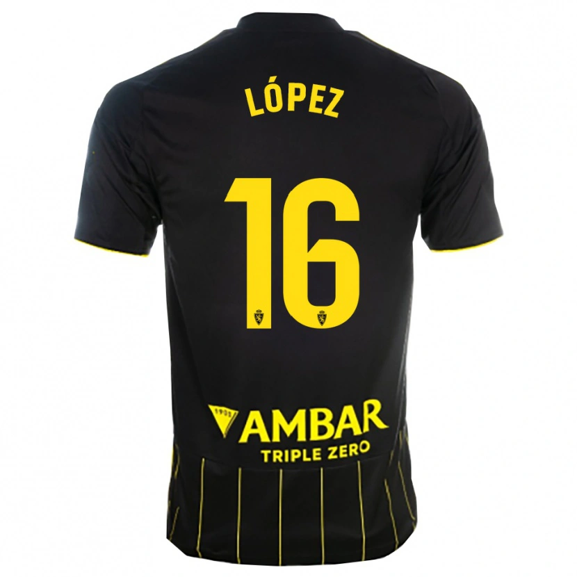 Danxen Dame Juan López #16 Svart Gul Bortetrøye Drakt Trøye 2025/26 Skjorter T-Skjorte