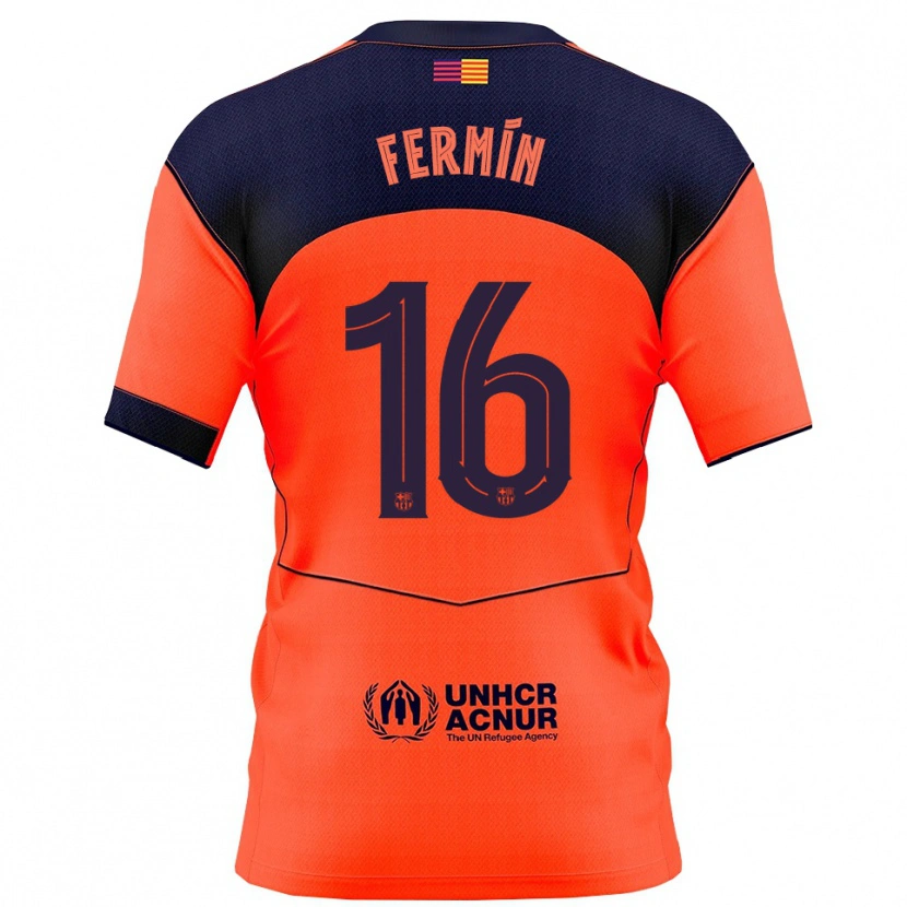 Danxen Dame Fermín López #16 Oransje Marineblå Tredje Sett Drakt Trøye 2025/26 Skjorter T-Skjorte