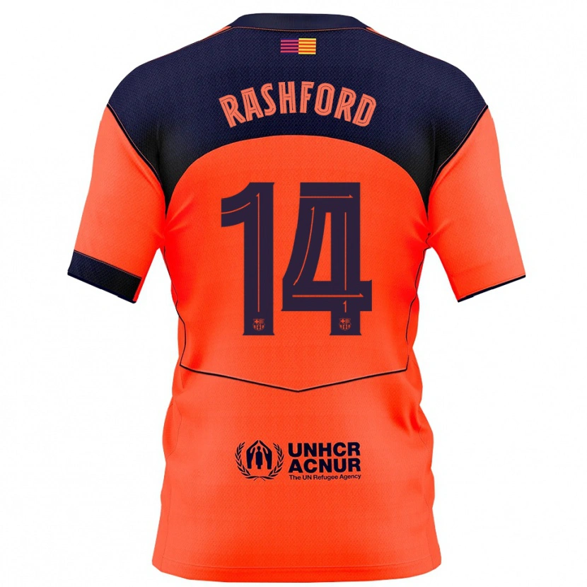 Danxen Dame Marcus Rashford #14 Oransje Marineblå Tredje Sett Drakt Trøye 2025/26 Skjorter T-Skjorte