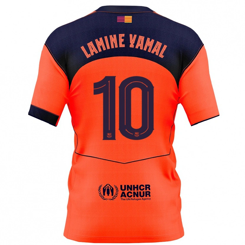 Danxen Dame Lamine Yamal #10 Oransje Marineblå Tredje Sett Drakt Trøye 2025/26 Skjorter T-Skjorte