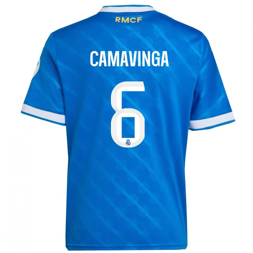 Danxen Dame Eduardo Camavinga #6 Blå Hvit Tredje Sett Drakt Trøye 2025/26 Skjorter T-Skjorte