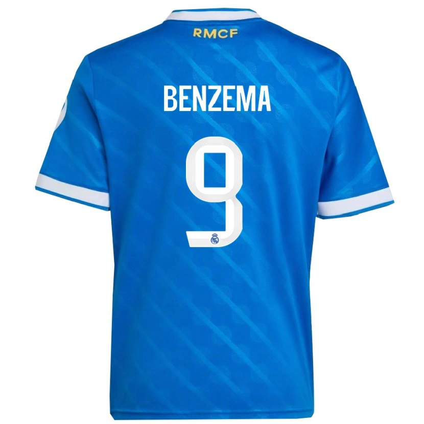 Danxen Dame Karim Benzema #9 Blå Hvit Tredje Sett Drakt Trøye 2025/26 Skjorter T-Skjorte