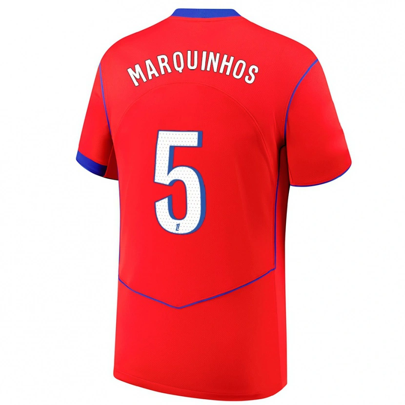 Danxen Dame Marquinhos #5 Rød Blå Hvit Tredje Sett Drakt Trøye 2025/26 Skjorter T-Skjorte