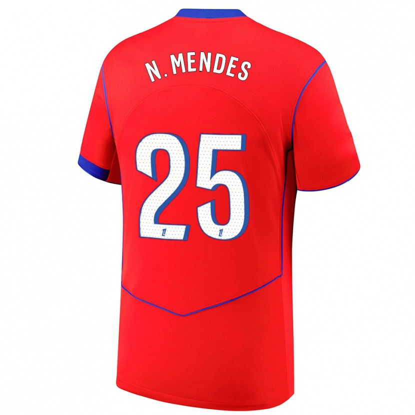 Danxen Dame Nuno Mendes #25 Rød Blå Hvit Tredje Sett Drakt Trøye 2025/26 Skjorter T-Skjorte