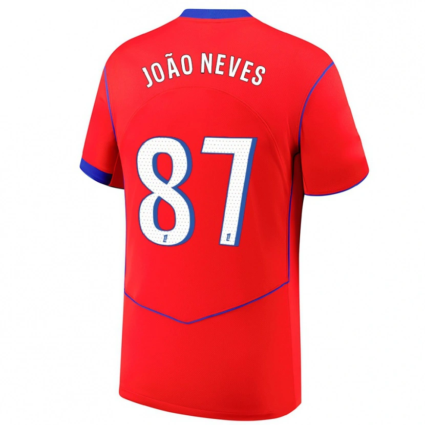 Danxen Dame João Neves #87 Rød Blå Hvit Tredje Sett Drakt Trøye 2025/26 Skjorter T-Skjorte
