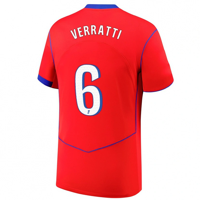 Danxen Dame Marco Verratti #6 Rød Blå Hvit Tredje Sett Drakt Trøye 2025/26 Skjorter T-Skjorte