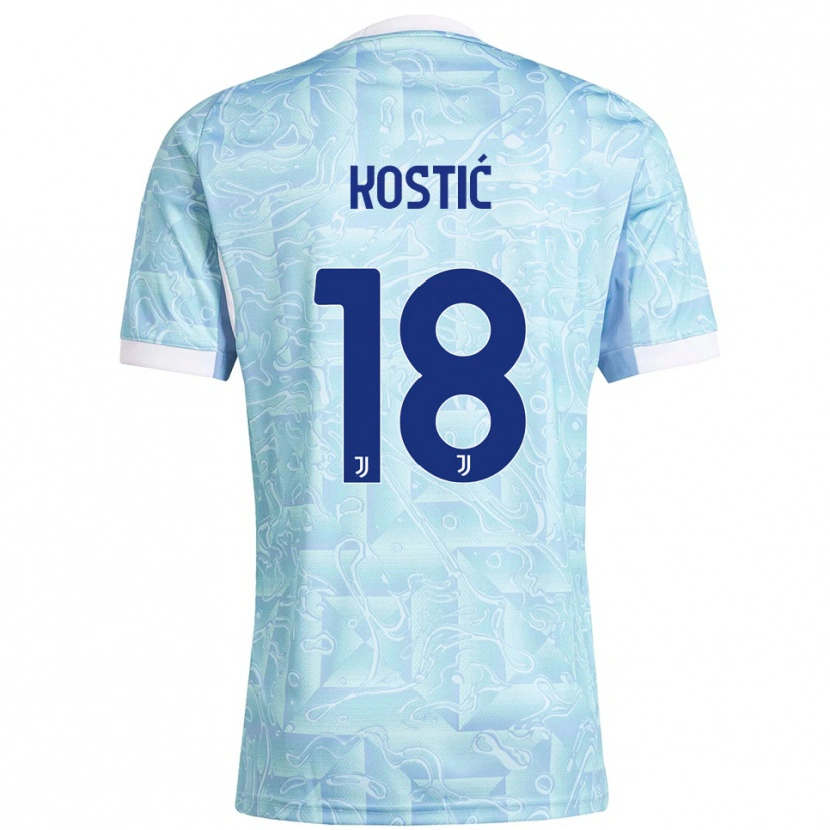 Danxen Barn Filip Kostić #18 Lyseblå Gul Bortetrøye Drakt Trøye 2025/26 Skjorter T-Skjorte