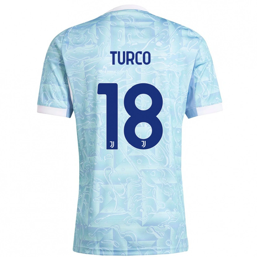 Danxen Barn Nicolo Turco #18 Lyseblå Gul Bortetrøye Drakt Trøye 2025/26 Skjorter T-Skjorte