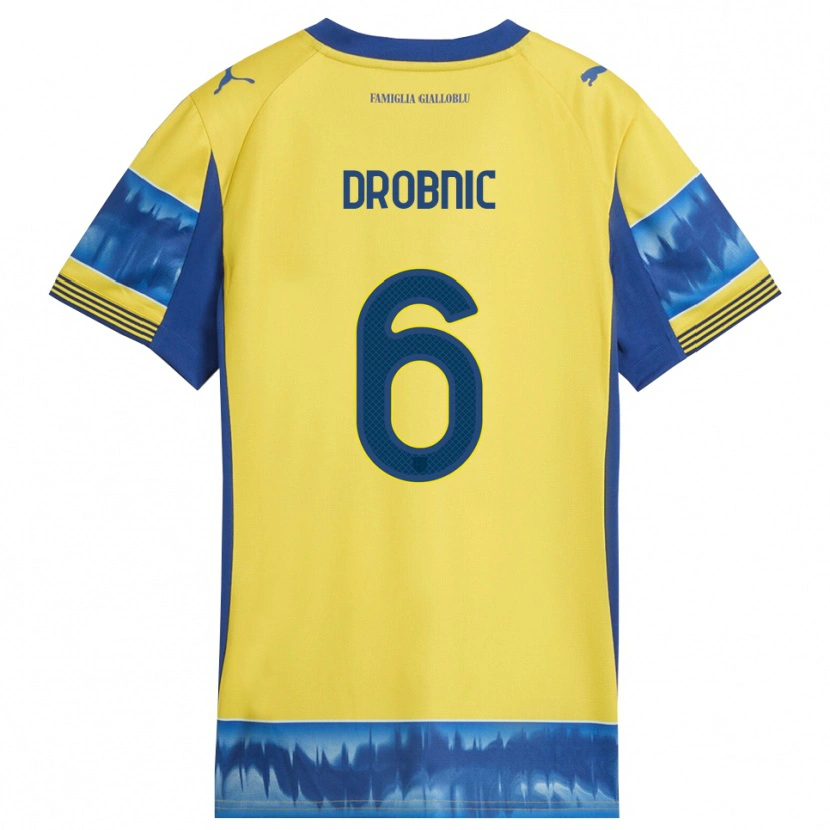 Danxen Barn Dominik Drobnic #6 Gul Blå Bortetrøye Drakt Trøye 2025/26 Skjorter T-Skjorte