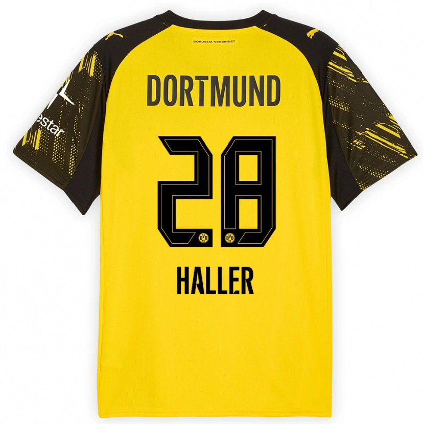Danxen Mann Sébastien Haller #28 Gul Svart Hjemmetrøye Drakt Trøye 2025/26 Skjorter T-Skjorte