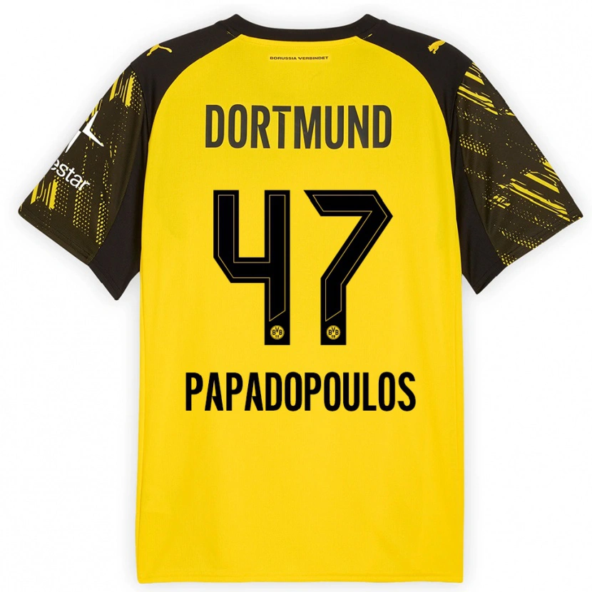 Danxen Mann Antonios Papadopoulos #47 Gul Svart Hjemmetrøye Drakt Trøye 2025/26 Skjorter T-Skjorte