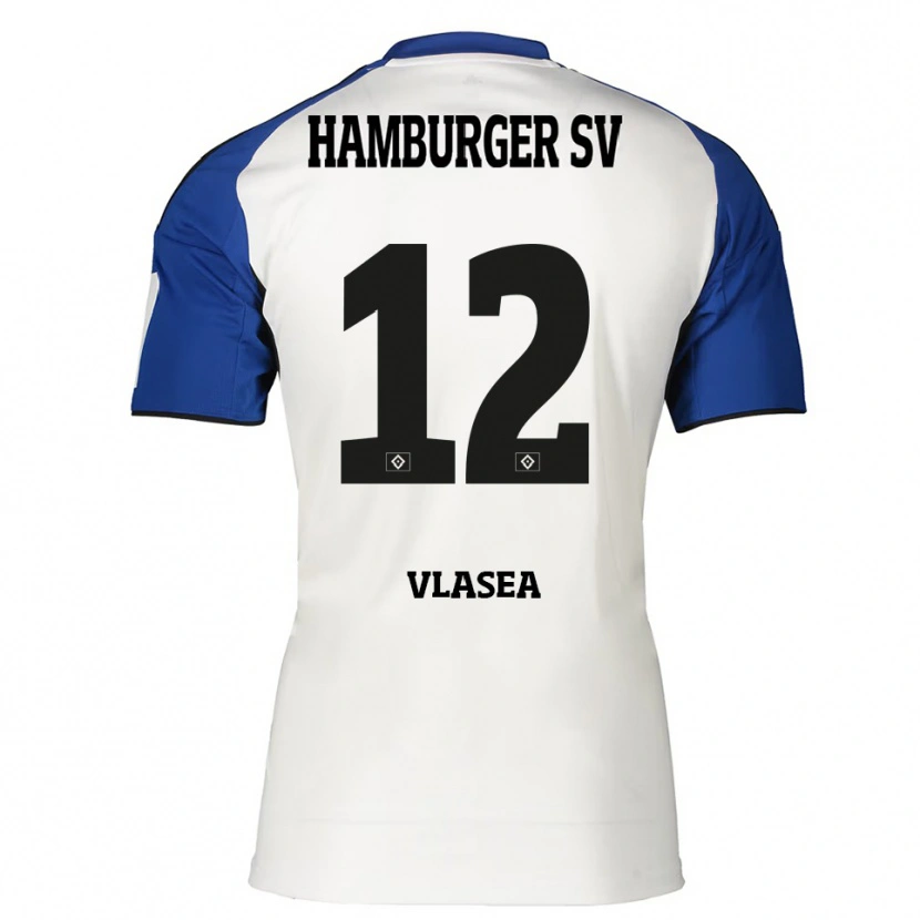 Danxen Mann Lucian-Octavian Vlasea #12 Hvit Blå Hjemmetrøye Drakt Trøye 2025/26 Skjorter T-Skjorte