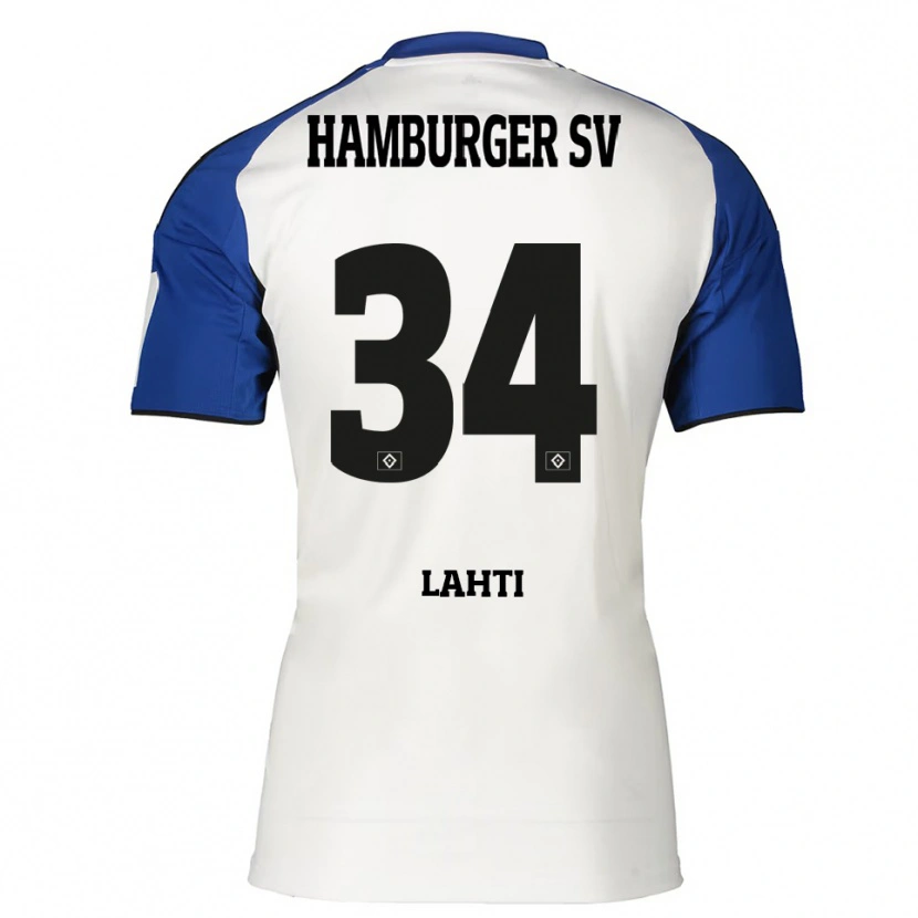 Danxen Mann Elias Lahti #34 Hvit Blå Hjemmetrøye Drakt Trøye 2025/26 Skjorter T-Skjorte