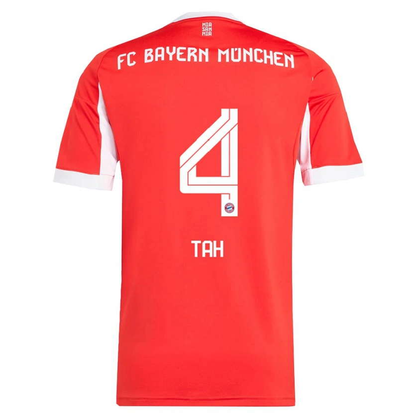 Danxen Mann Jonathan Tah #4 Hvit Rød Hjemmetrøye Drakt Trøye 2025/26 Skjorter T-Skjorte