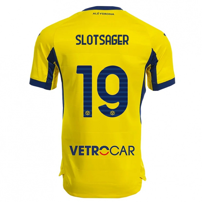 Danxen Mann Tobias Slotsager #19 Gul Marineblå Bortetrøye Drakt Trøye 2025/26 Skjorter T-Skjorte