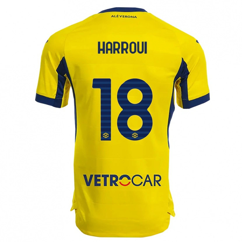 Danxen Mann Abdou Harroui #18 Gul Marineblå Bortetrøye Drakt Trøye 2025/26 Skjorter T-Skjorte