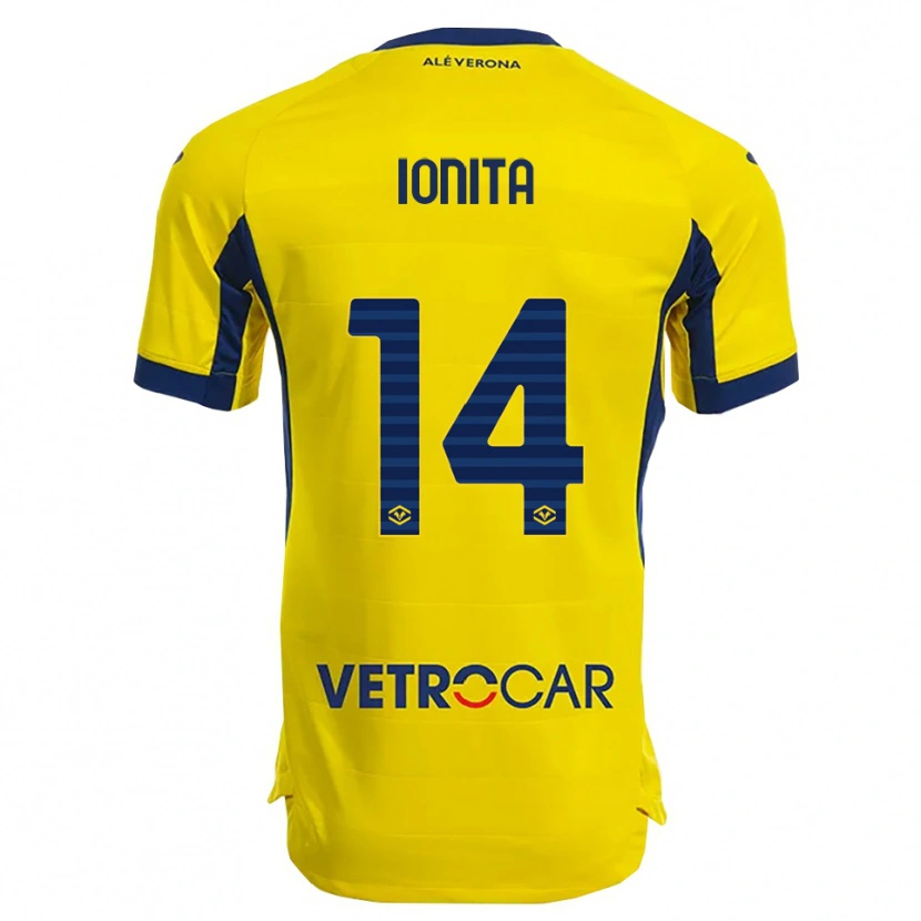 Danxen Mann Alexandru Ioniță #14 Gul Marineblå Bortetrøye Drakt Trøye 2025/26 Skjorter T-Skjorte