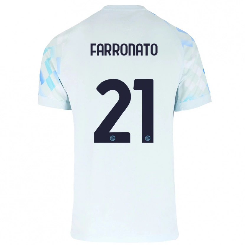 Danxen Mann Matteo Farronato #21 Hvit Blå Bortetrøye Drakt Trøye 2025/26 Skjorter T-Skjorte