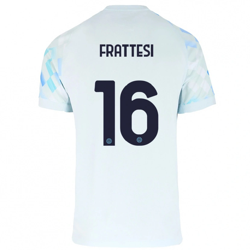 Danxen Mann Davide Frattesi #16 Hvit Blå Bortetrøye Drakt Trøye 2025/26 Skjorter T-Skjorte