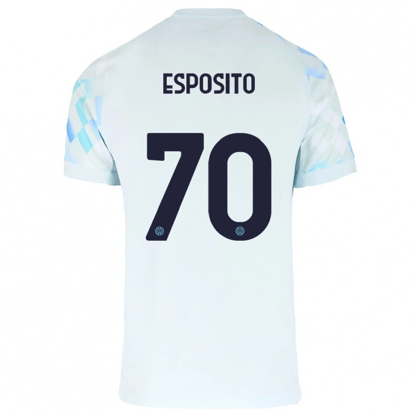 Danxen Mann Sebastiano Esposito #70 Hvit Blå Bortetrøye Drakt Trøye 2025/26 Skjorter T-Skjorte
