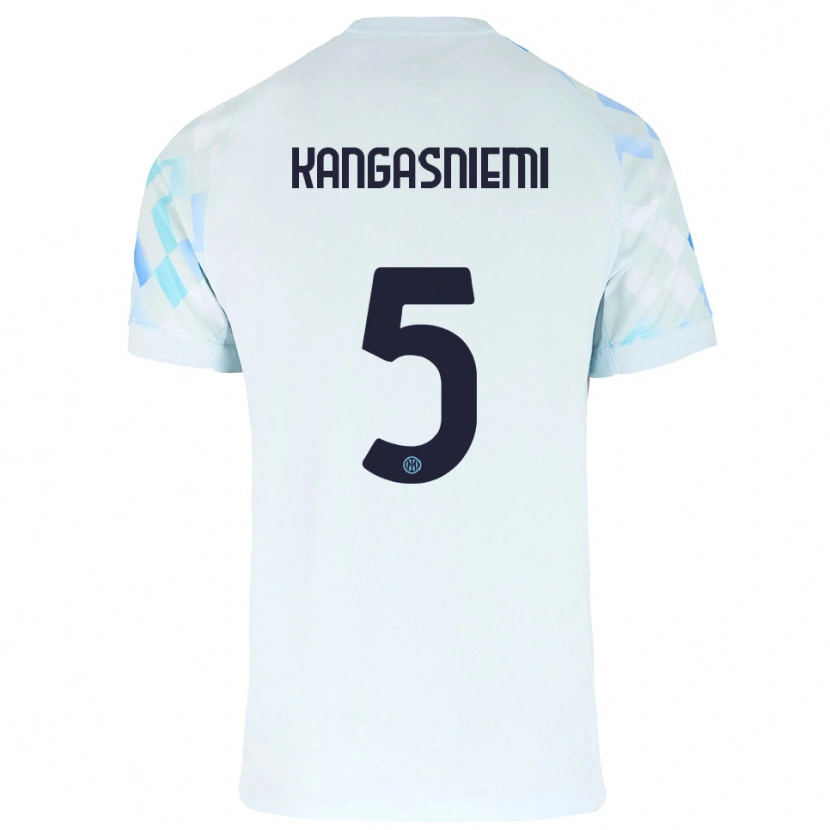 Danxen Mann Ilari Kangasniemi #5 Hvit Blå Bortetrøye Drakt Trøye 2025/26 Skjorter T-Skjorte