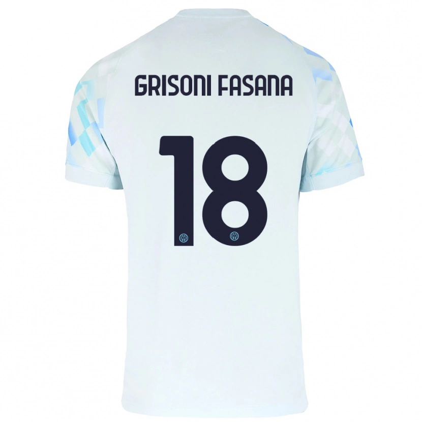 Danxen Mann Marco Grisoni Fasana #18 Hvit Blå Bortetrøye Drakt Trøye 2025/26 Skjorter T-Skjorte
