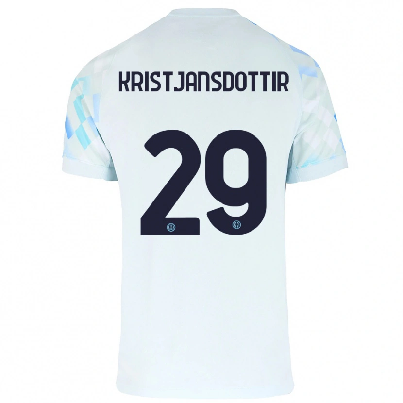 Danxen Mann Anna Bjork Kristjansdottir #29 Hvit Blå Bortetrøye Drakt Trøye 2025/26 Skjorter T-Skjorte