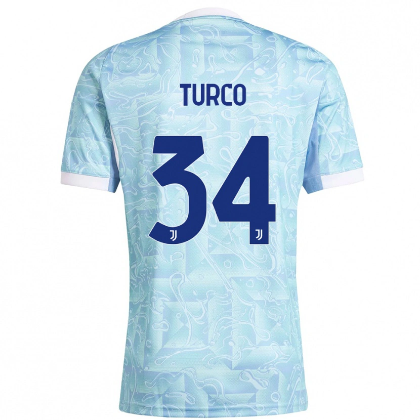 Danxen Mann Stefano Turco #34 Lyseblå Gul Bortetrøye Drakt Trøye 2025/26 Skjorter T-Skjorte