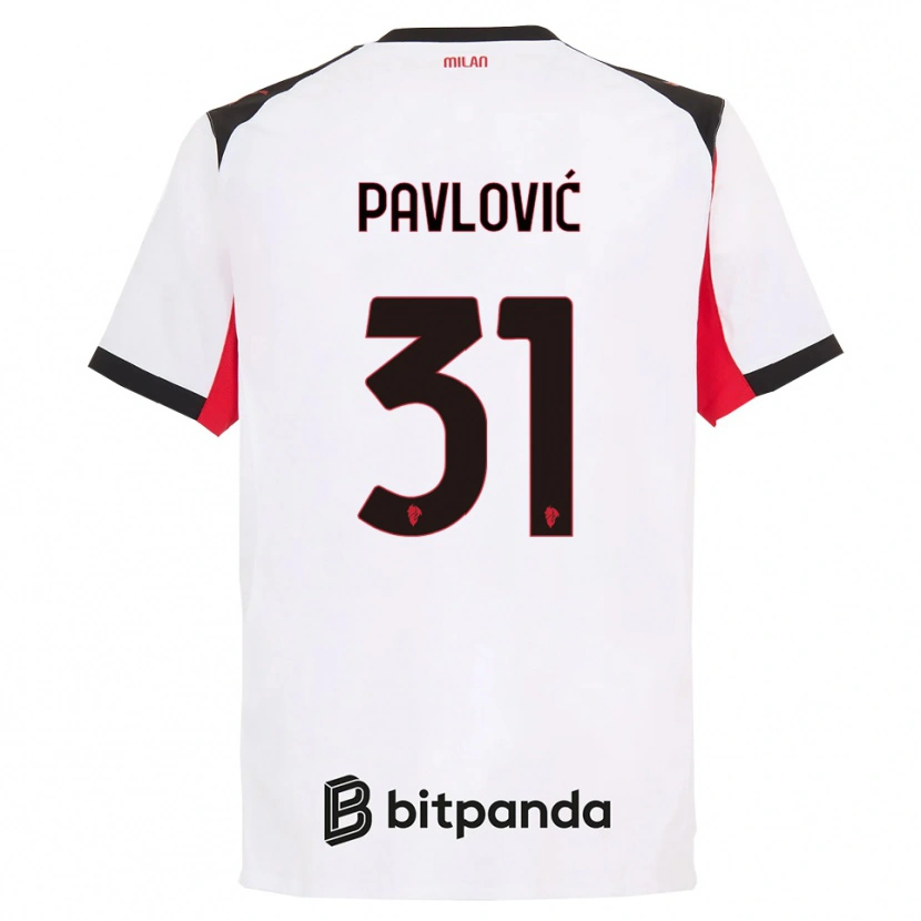 Danxen Mann Strahinja Pavlović #31 Hvit Svart Bortetrøye Drakt Trøye 2025/26 Skjorter T-Skjorte