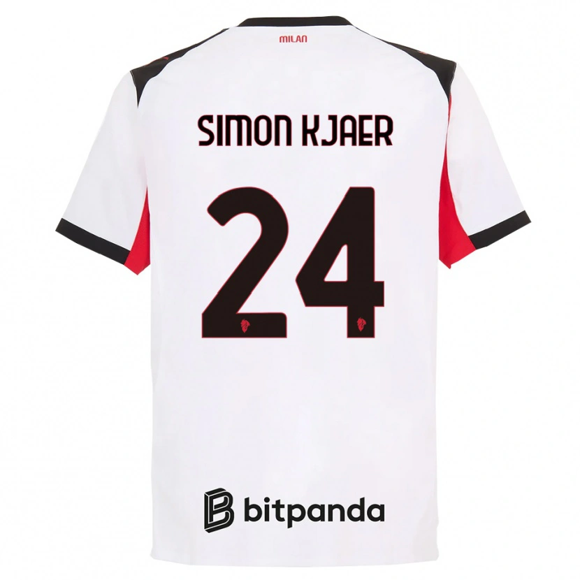 Danxen Mann Simon Kjaer #24 Hvit Svart Bortetrøye Drakt Trøye 2025/26 Skjorter T-Skjorte