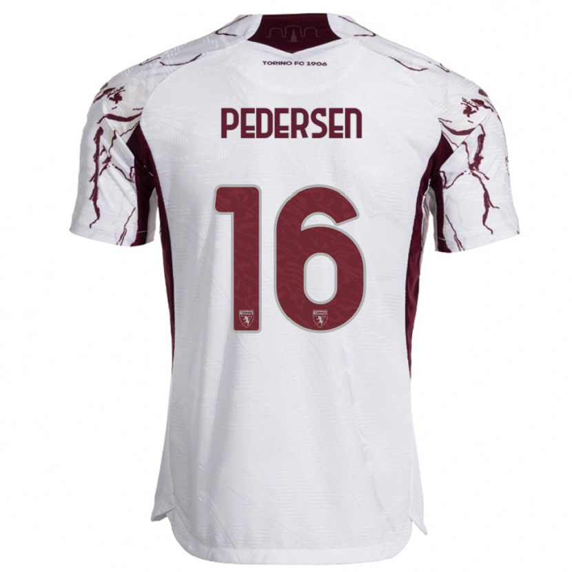 Danxen Mann Marcus Pedersen #16 Hvit Burgunder Bortetrøye Drakt Trøye 2025/26 Skjorter T-Skjorte