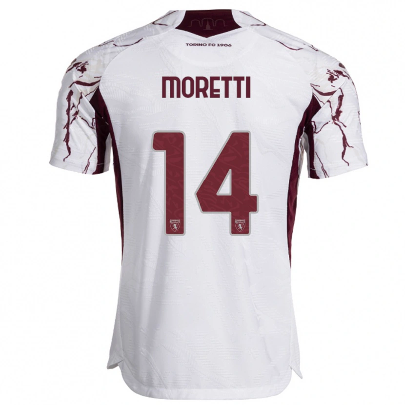 Danxen Mann Matias Moretti #14 Hvit Burgunder Bortetrøye Drakt Trøye 2025/26 Skjorter T-Skjorte