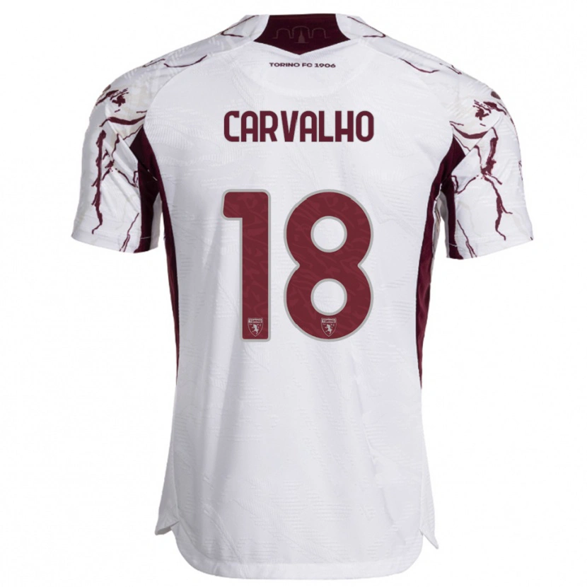 Danxen Mann Lorenzo Carvalho #18 Hvit Burgunder Bortetrøye Drakt Trøye 2025/26 Skjorter T-Skjorte