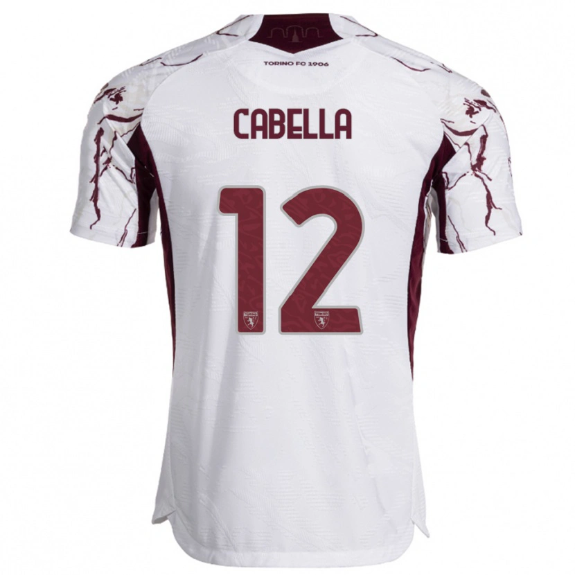 Danxen Mann Matteo Cabella #12 Hvit Burgunder Bortetrøye Drakt Trøye 2025/26 Skjorter T-Skjorte