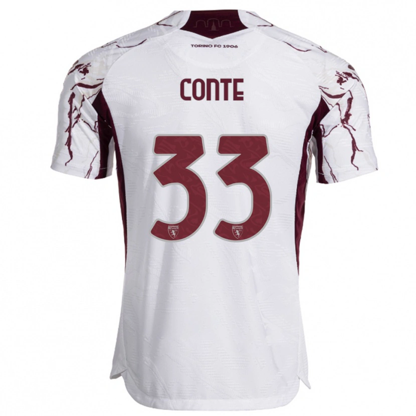 Danxen Mann Gioele Conte #33 Hvit Burgunder Bortetrøye Drakt Trøye 2025/26 Skjorter T-Skjorte