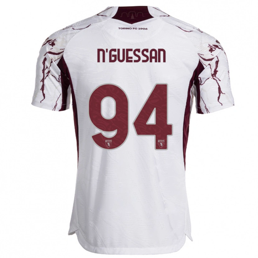 Danxen Mann Ange Caumenan N'guessan #94 Hvit Burgunder Bortetrøye Drakt Trøye 2025/26 Skjorter T-Skjorte