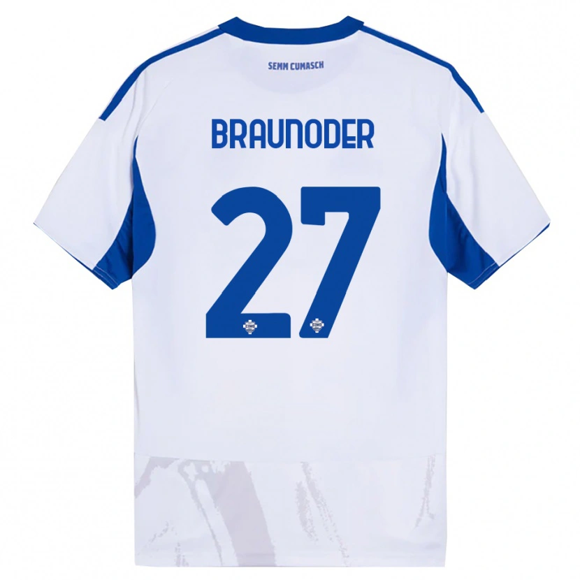 Danxen Mann Matthias Braunöder #27 Hvit Blå Bortetrøye Drakt Trøye 2025/26 Skjorter T-Skjorte