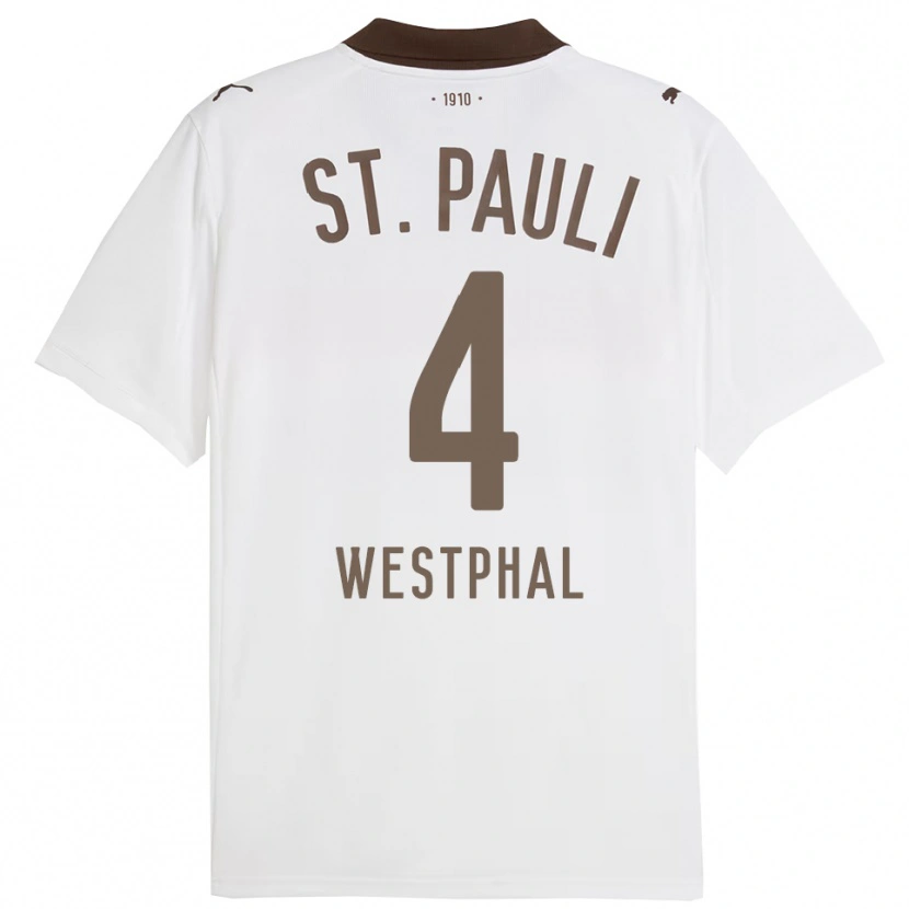 Danxen Mann Jannik Westphal #4 Hvit Rød Bortetrøye Drakt Trøye 2025/26 Skjorter T-Skjorte