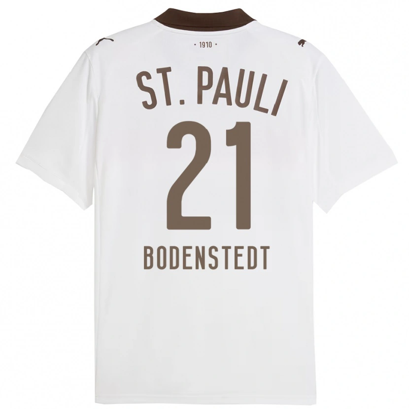 Danxen Mann Paula Bodenstedt #21 Hvit Rød Bortetrøye Drakt Trøye 2025/26 Skjorter T-Skjorte