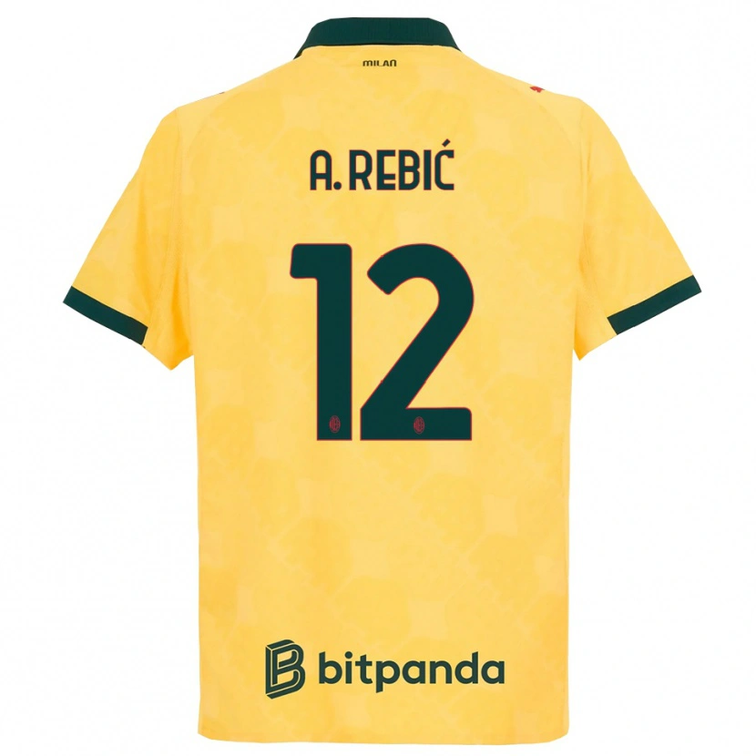 Danxen Mann Ante Rebic #12 Gul Svart Tredje Sett Drakt Trøye 2025/26 Skjorter T-Skjorte