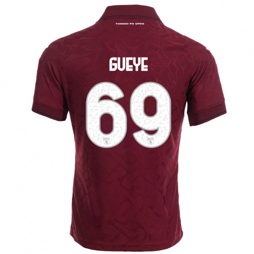 Danxen Dame Ousmane Gueye #69 Burgunder Hvit Hjemmetrøye Drakt Trøye 2025/26 Skjorter T-Skjorte