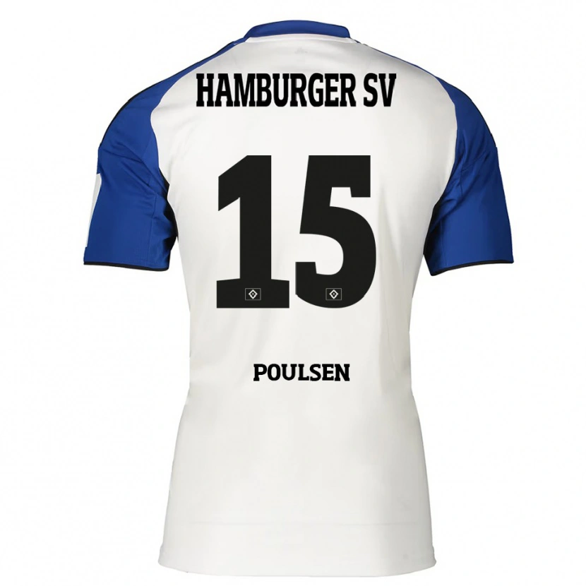 Danxen Dame Yussuf Poulsen #15 Hvit Blå Hjemmetrøye Drakt Trøye 2025/26 Skjorter T-Skjorte