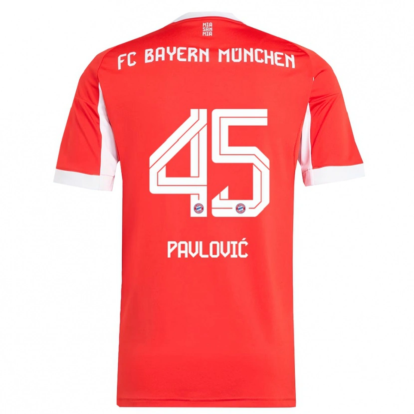 Danxen Dame Aleksandar Pavlovic #45 Hvit Rød Hjemmetrøye Drakt Trøye 2025/26 Skjorter T-Skjorte