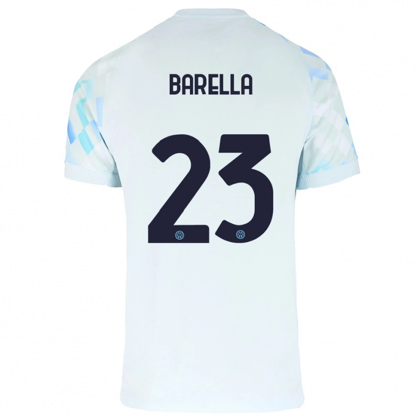 Danxen Dame Nicolò Barella #23 Hvit Blå Bortetrøye Drakt Trøye 2025/26 Skjorter T-Skjorte