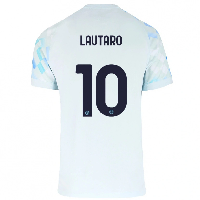 Danxen Dame Lautaro Martínez #10 Hvit Blå Bortetrøye Drakt Trøye 2025/26 Skjorter T-Skjorte